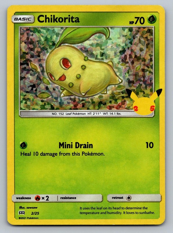 Chikorita 002/025 Promo McDonald’s 25th Anniversary Promos Pokemon Holo Damaged
