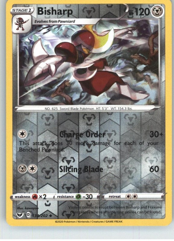 Bisharp 134/202 Uncommon Sword & Shield Pokemon Reverse Holo Near Mint