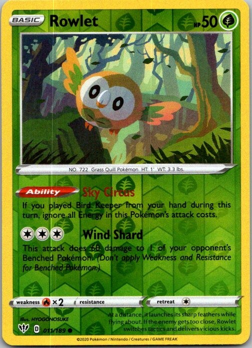 Rowlet Common SWSH03: Darkness Ablaze 011/189 NM Reverse