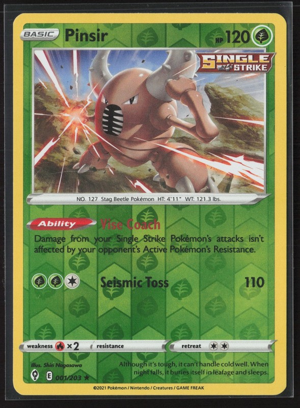 Pinsir Rare SWSH07: Evolving Skies 001/203 NM Pokemon Card Reverse Holo