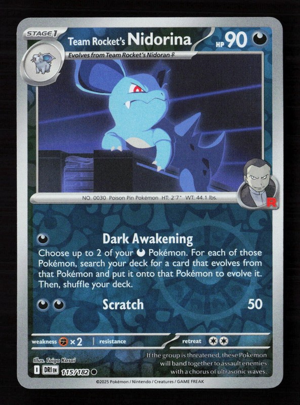 Team Rocket’s Nidorina 115/182 Reverse Holo Pokemon TCG SV10: Destined Rivals NM