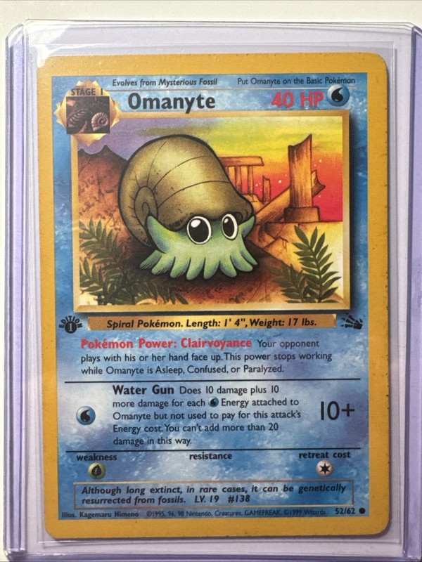 Omanyte 52/62 Fossil Pokemon 1st Edition Vintage
