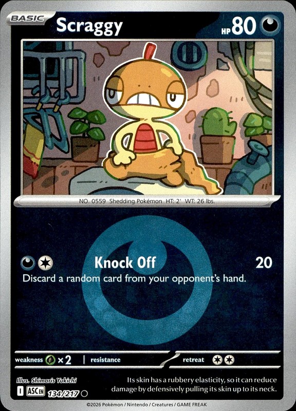 POKEMON SCRAGGY (QUICK BALL) 134/217 ASCENDED HEROES COMMON REVERSE HOLO LP