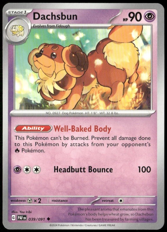 Dachsbun 039/091 Uncommon Paldean Fates Pokemon Near Mint