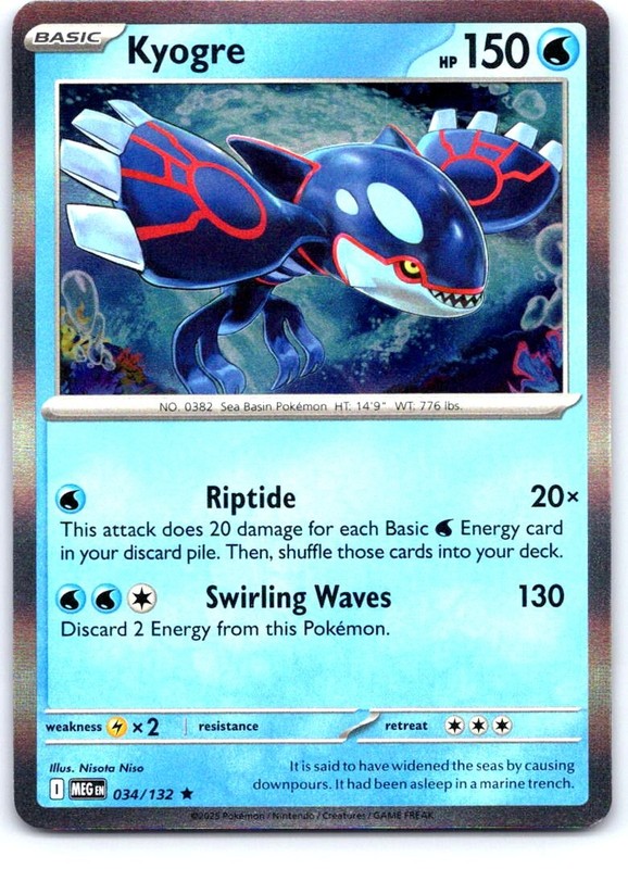Kyogre 034/132 Rare Mega Evolution Pokemon Holo Near Mint