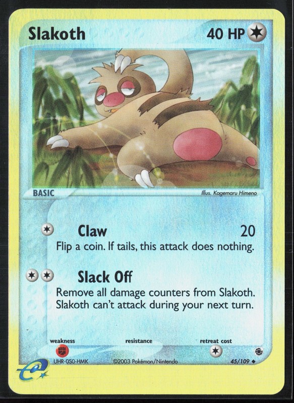 Slakoth 45/109 EX Ruby Sapphire 2003 Reverse Holo Vintage E-Series Pokémon Card