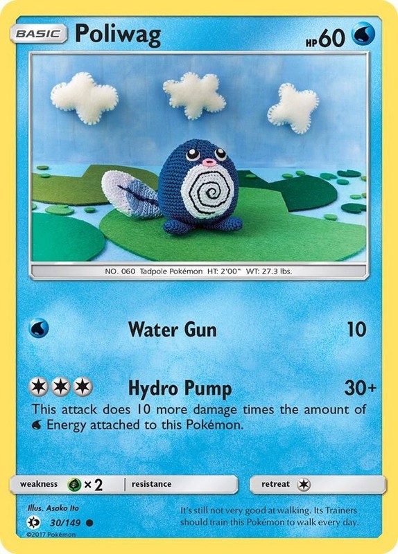 Pokémon TCG Poliwag Sun & Moon Base Set 30/149 Common NM/M Water Tadpole