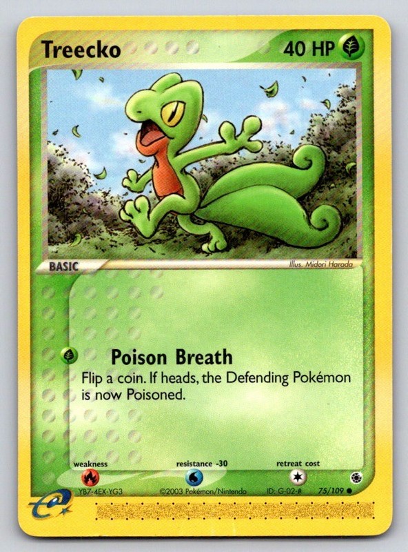 Treecko 75/109 Common Ruby & Sapphire Pokemon Moderately Played
