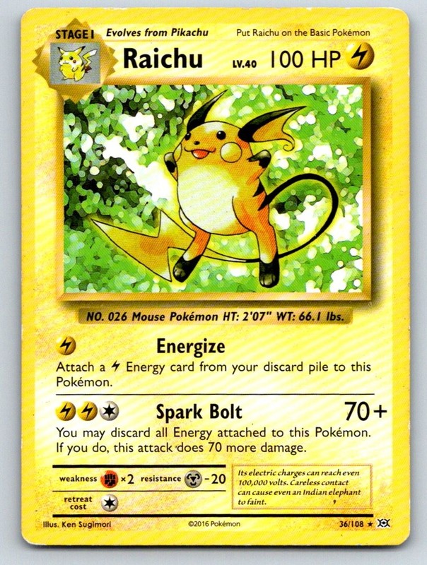 Raichu (XY Evolutions) 36/108 Rare Deck Exclusives Pokemon Moderately Played
