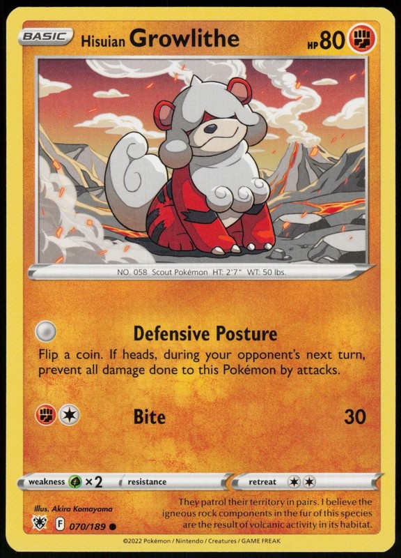 Hisuian Growlithe 070/189 Astral Radiance Common Near Mint Pokemon TCG