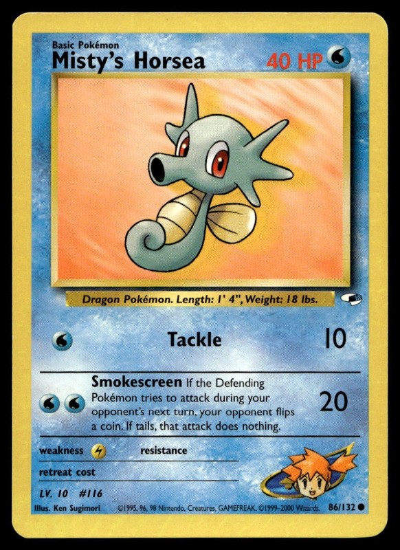 Misty’s Horsea 86/132 Pokemon Card Gym Heroes Common 40 HP Lightly Played W20