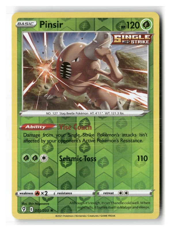 Pinsir 001/203 Rare Evolving Skies Pokemon Reverse Holo Near Mint