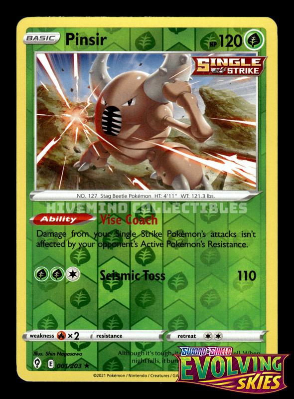 Pinsir 001/203 Reverse Holo Evolving Skies Pokemon Card