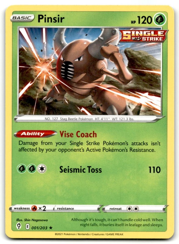 Pokemon SWSH07: Evolving Skies Pinsir #001/203 Rare