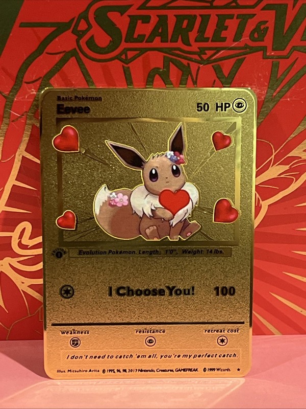 Eevee I choose You! Love Gold Metal Inspired Pokémon Card- Collectible/Gift