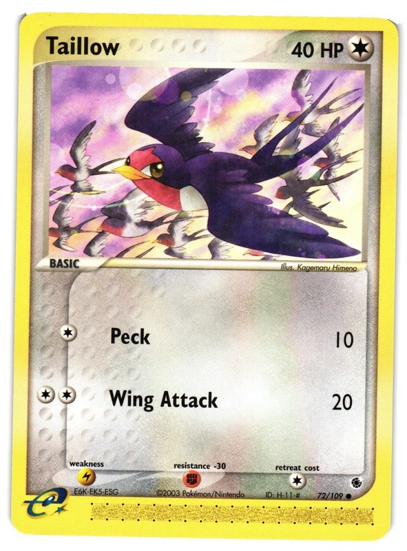 Pokémon TCG Taillow 72/109 Common Ex Ruby & Sapphire NM