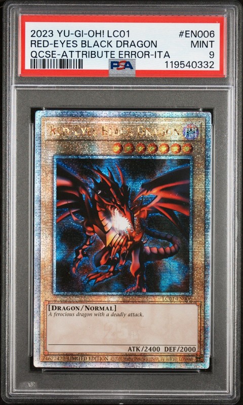 2023 Yu-Gi-Oh Red-Eyes Black Dragon LC01-EN006 QCSE Attribute Error Italia PSA 9