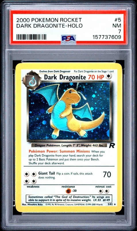 2000 POKEMON ROCKET #5 DARK DRAGONITE-HOLO PSA 7