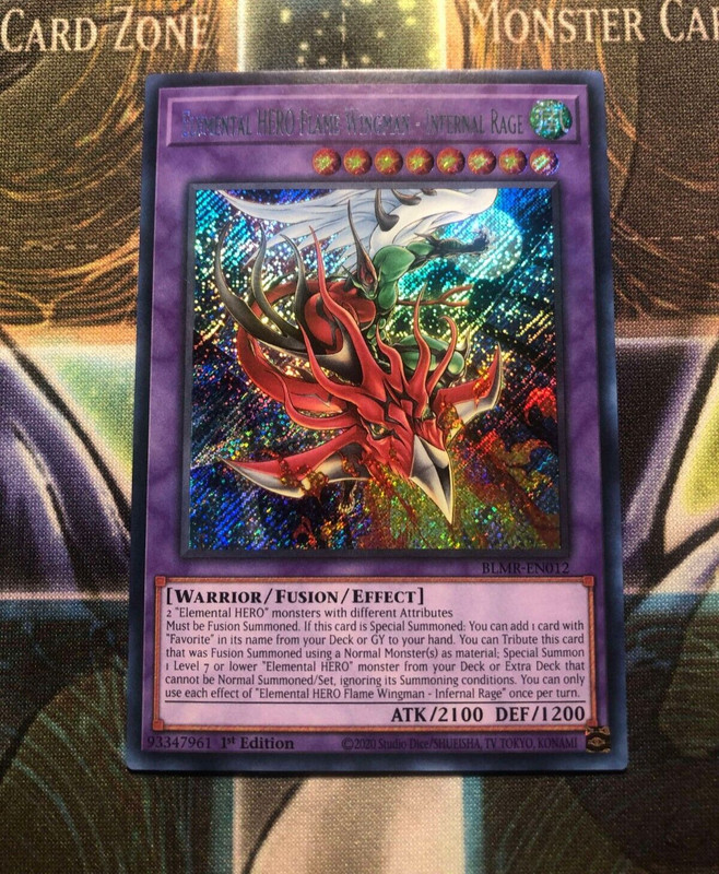 * ELEMENTAL HERO FLAME WINGMAN – INFERNAL RAGE * SECRET RARE BLMR-EN012 YUGIOH