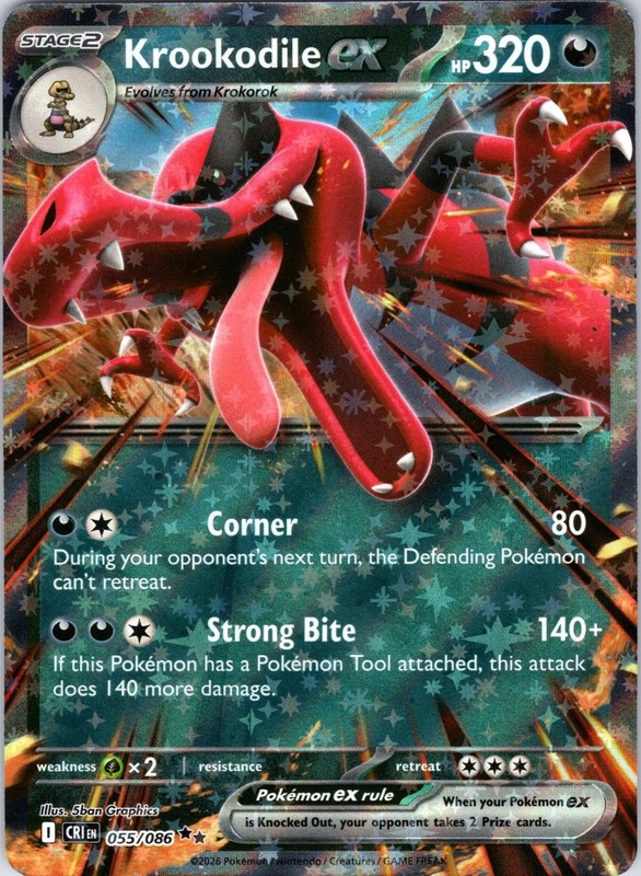 Krookodile ex 055/086 Double Rare ME04: Chaos Rising Pokemon Holo Near Mint