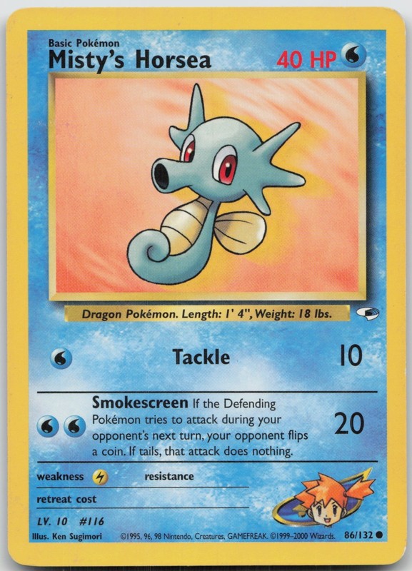 Misty’s Horsea Common Unlimited Gym Heroes 086/132 LP Ken Sugimori