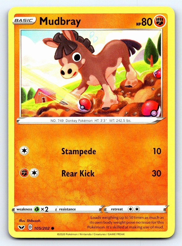 Mudbray 105/202 Common Sword & Shield Pokemon Near Mint