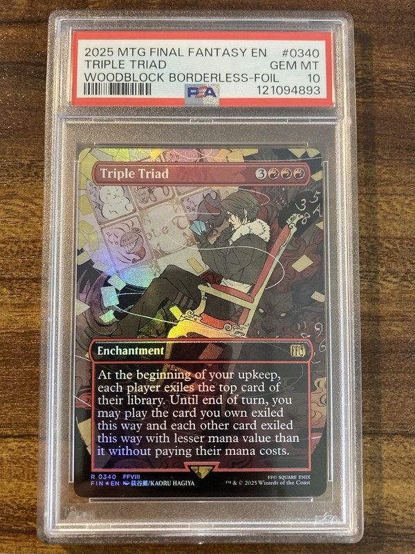MTG✨TRIPLE TRIAD Woodblock Brdless FOIL✨FIN Final Fantasy PSA 10 RARE Enchmnt