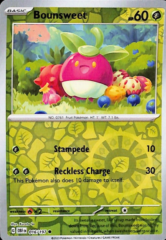 Bounsweet Common SV03: Obsidian Flames 016/197 NM Reverse Holo
