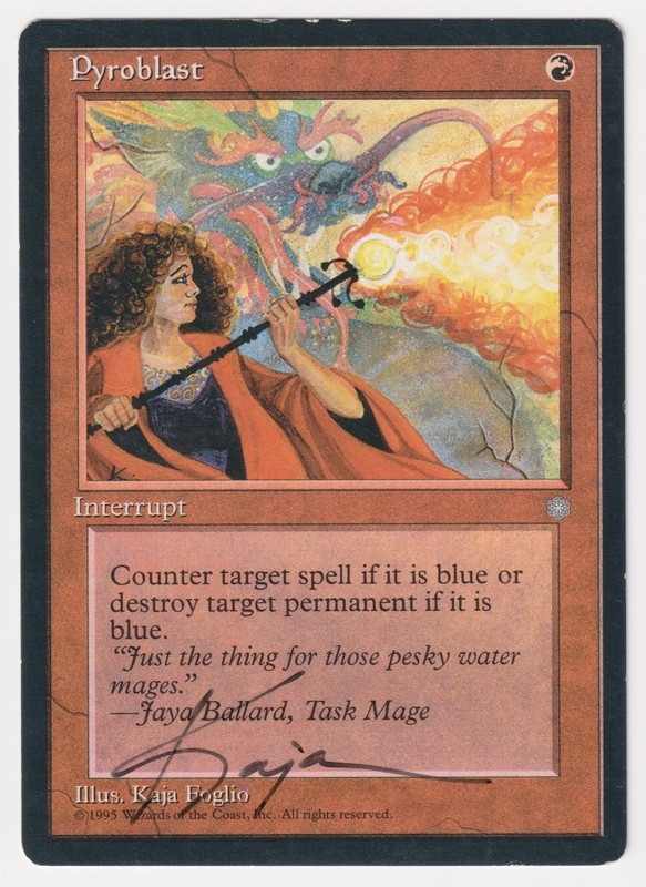 Signed Pyroblast HP Ice Age Artist Kaja Foglio 1995 WOTC MTG Magic Vintage Red!