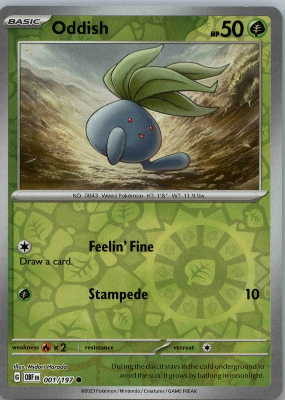 Oddish 001/197 Reverse Holo Common SV03: Obsidian Flames NM