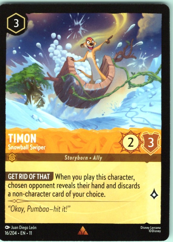 Disney Lorcana Timon Snowball Swiper Winterspell Rare #16/204 NM