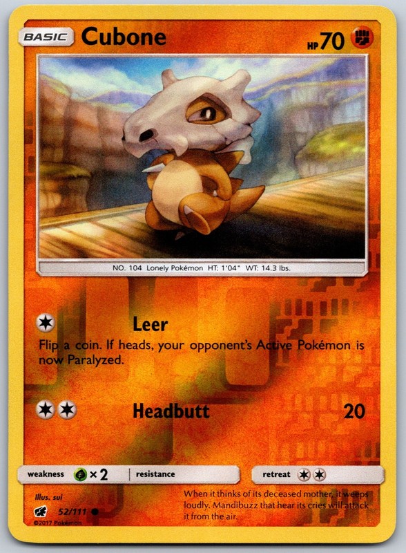 Cubone Reverse Holo Common SM – Crimson Invasion 52/111 NM