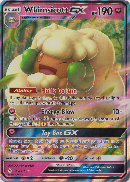 Whimsicott-GX – 140/214 Ultra Rare Unbroken Bonds NM Pokemon TCG