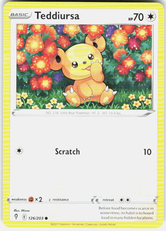 Teddiursa 126/203 SWSH07: Evolving Skies Pokemon