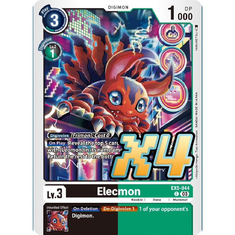 4X Elecmon EX5-044 Common Animal Colosseum NM Digimon CCG