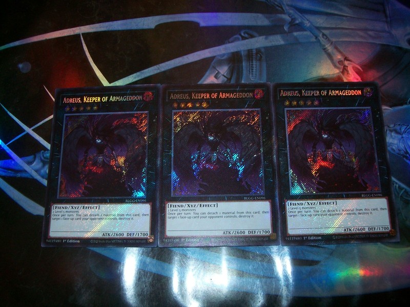 3x Adreus, Keeper of Armageddon 1st Edition Secret Rare BLGG-EN096 Yu-Gi-Oh!