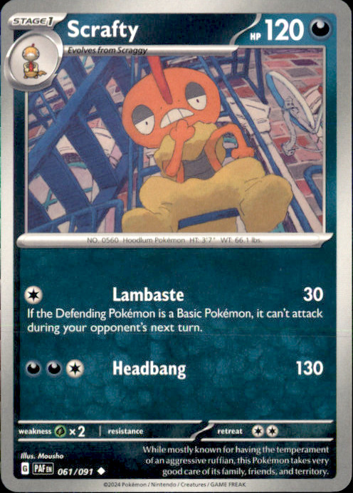 Scrafty Uncommon SV: Paldean Fates 061/091 NM Mousho 2024