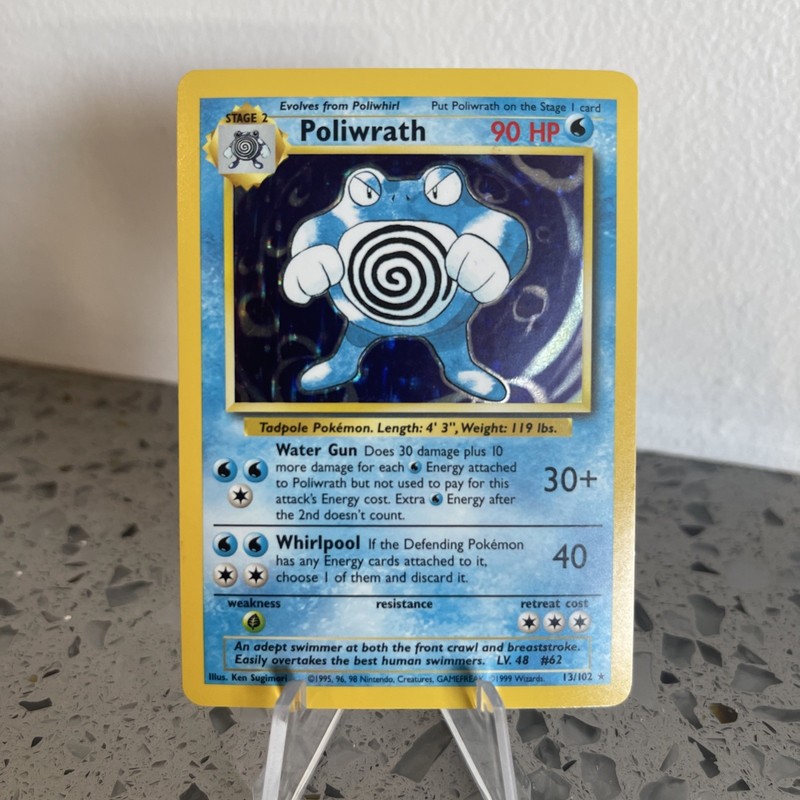NM/MINT Pokémon TCG Poliwrath Base Set Holo Rare Card 13/102