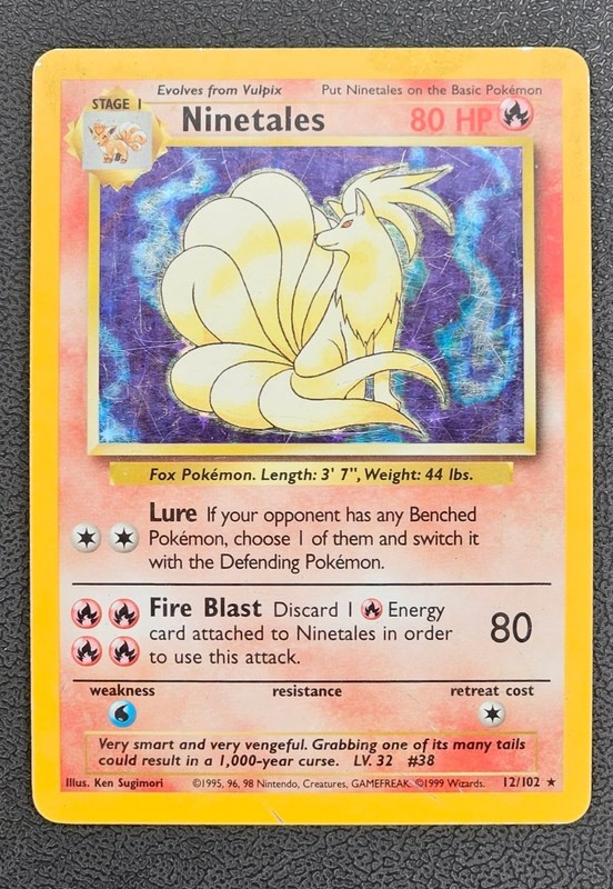 1999 Base Set Pokémon Ninetales Holo Rare 12/102 Pokemon Rare Vintage Card