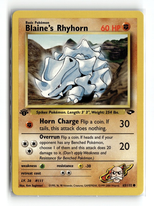 Blaine’s Rhyhorn 065/132 Common Gym Challenge 1st Edition Pokemon NM