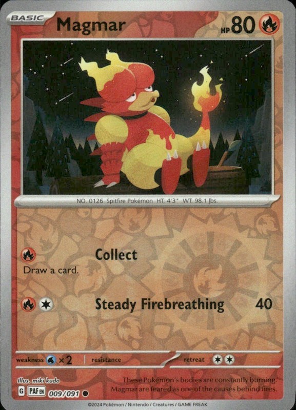 MAGMAR 009/091 PALDEAN FATES COMMON REVERSE HOLO POKEMON MIKI KUDO