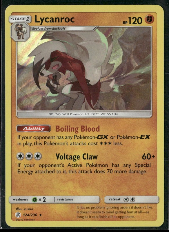 Lycanroc 124/236 Holo Rare Cosmic Eclipse Pokemon Holo Lightly Played
