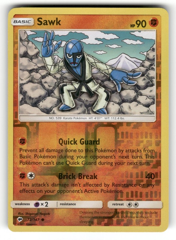 Sawk LP 72/147 Reverse Holo Burning Shadows Pokemon Common