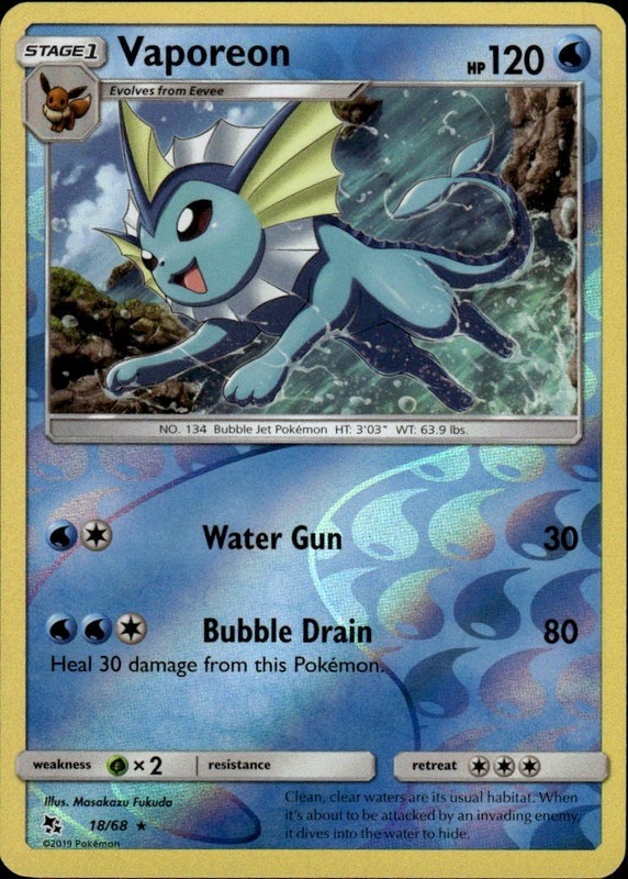 Vaporeon Reverse Holo Holo Rare Hidden Fates 18/68 NM
