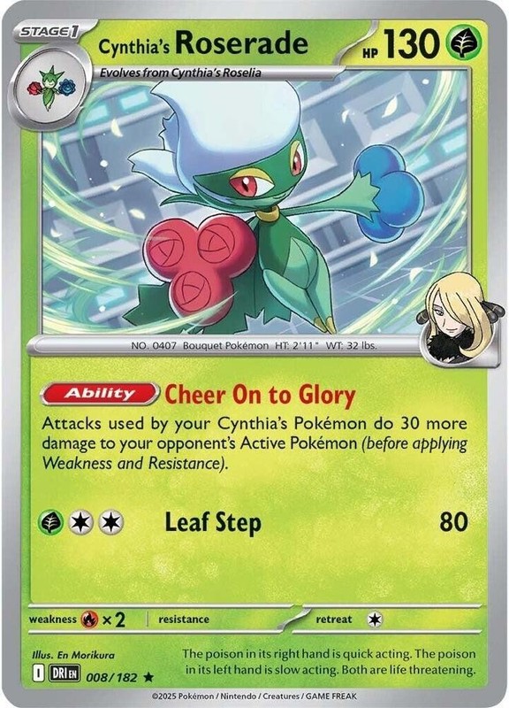 Cynthia’s Roserade 008/182 Rare Pokemon SV10: Destined Rivals NM