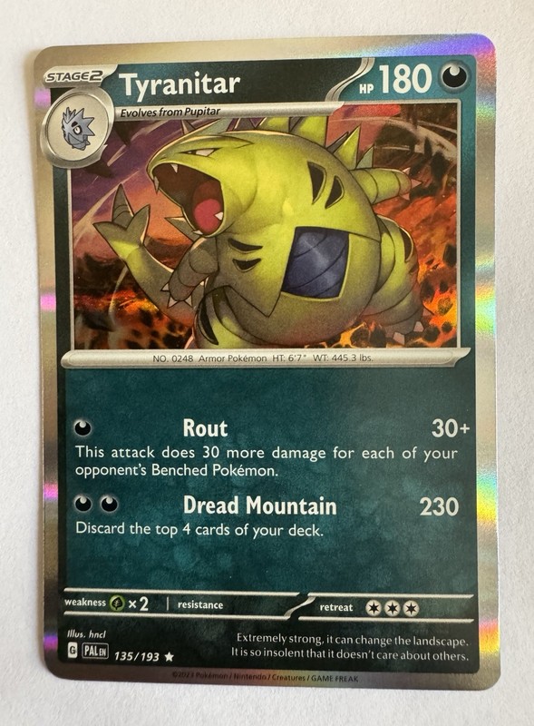 2023 POKEMON PALDEA EVOLVED TYRANITAR 135/193 HOLO (RARE)