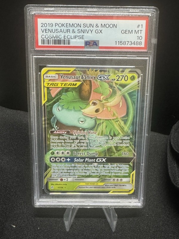 Pokemon 2019 Cosmic Eclipse Venusaur & Snivy GX 1/236 PSA 10