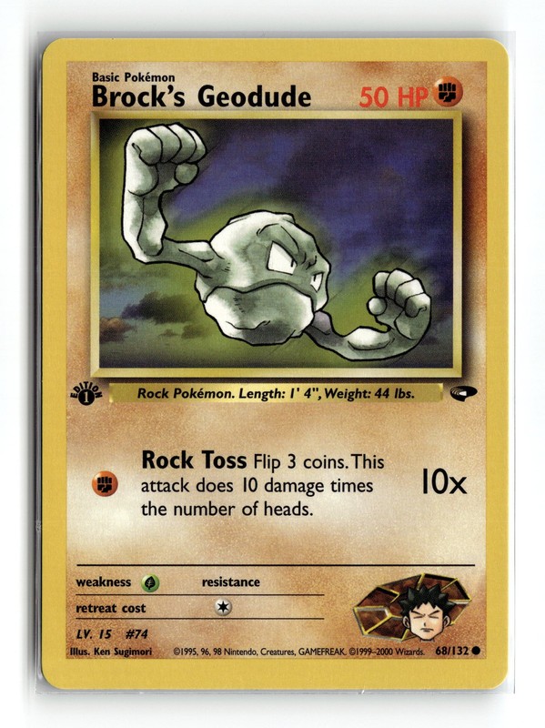 Brock’s Geodude 068/132 Common Gym Challenge 1st Edition Pokemon NM