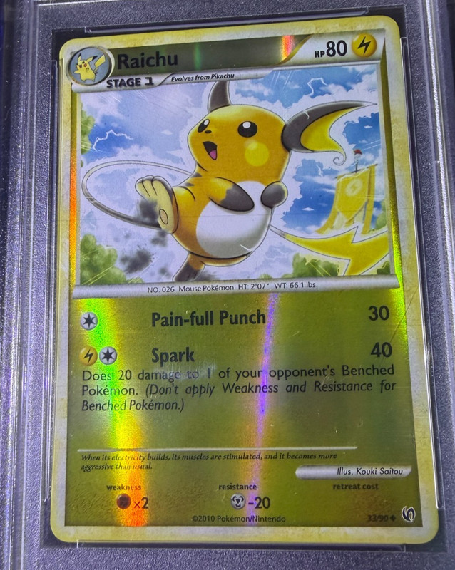 2010 Pokemon PSA 9 Raichu HeartGold & SoulSilver Undaunted #33 Pokemon Card FOIL