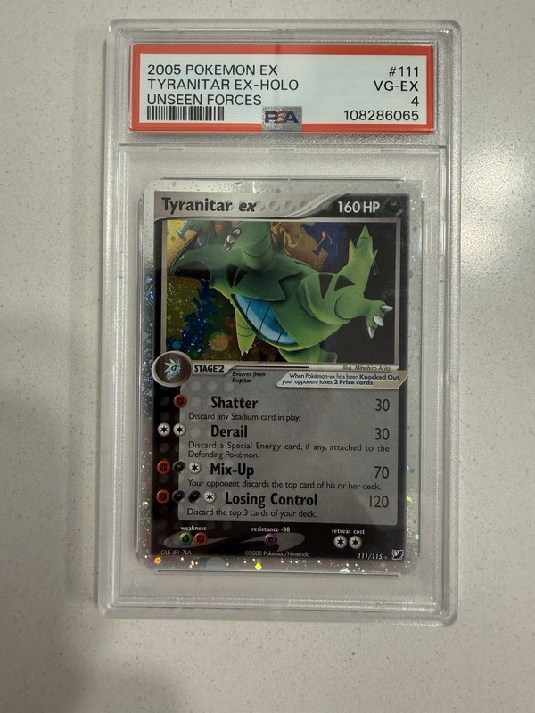 2005 POKEMON EX UNSEEN FORCES #111 TYRANITAR EX-HOLO PSA 4 Recent Cert